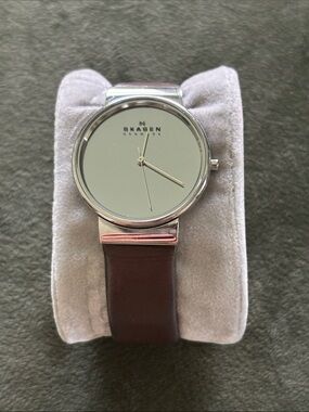 Skagen Silver Case Watch with Taupe Leather Band